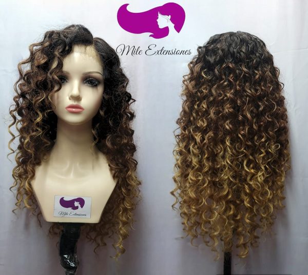 Peluca Semisintética Crespa, Larga y Ondulada con Lace Frontal