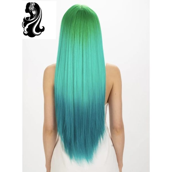 PELUCA SEMISINTETICA EN BALAYAGE TURQUEZA-VERDE - Imagen 2